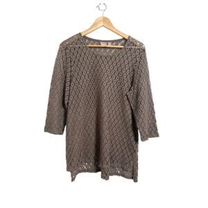 Chico's Women's Brown 3/4 Sleeve Mesh Casual Shell Blouse Size 3 (XL)